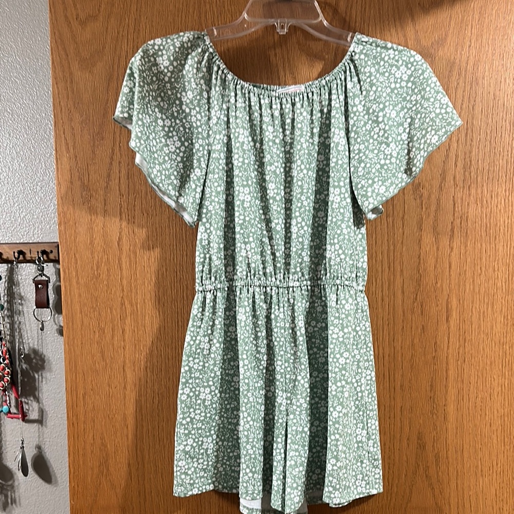 Girls Green Floral Romper